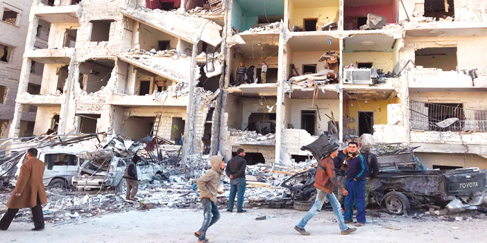  مبان مدمرة في قصف للنظام السوري وروسيا على مناطق مدنية في إدلب