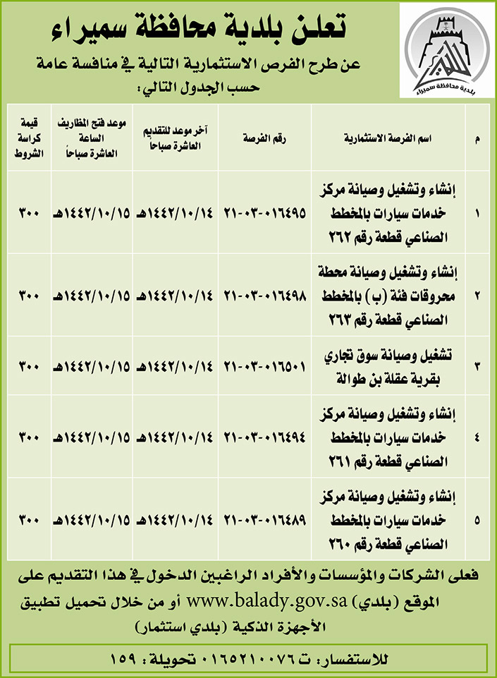 مناقصات حكومية ( بناء - استئجار - هدم - نقل - صيانة - تشغيل - شراء - بيع) 