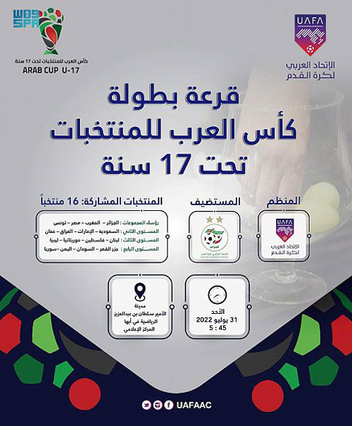 سحب قرعة بطولة كأس العرب للناشئين اليوم في أبها 