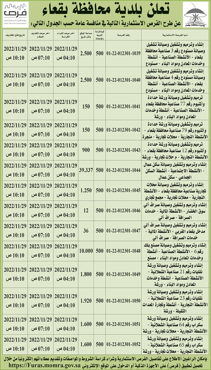 إعلان بلدية محافظة بقعاء 