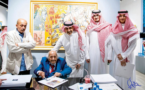  الشيخ عبدالله الرشيد ونجلاه فهد وحمود مع الفنان جورج بهجوري
