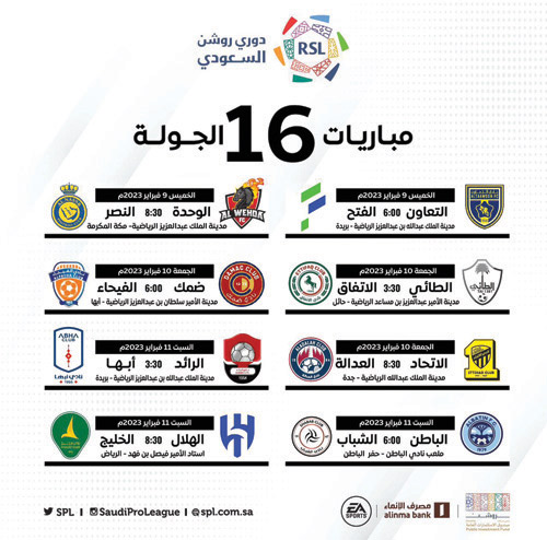 الجولات من 9 إلى 18 من دوري روشن السعودي ستلعب بدون توقفات 