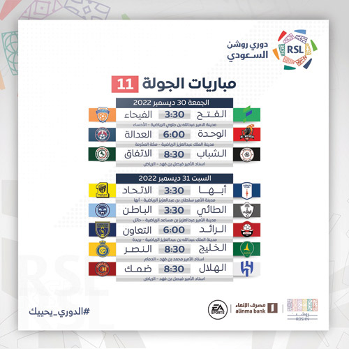 مباريات الجولة 11 من دوري روشن السعودي 