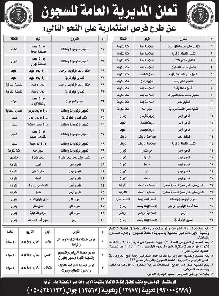 إعلان المديرية العامة للسجون 