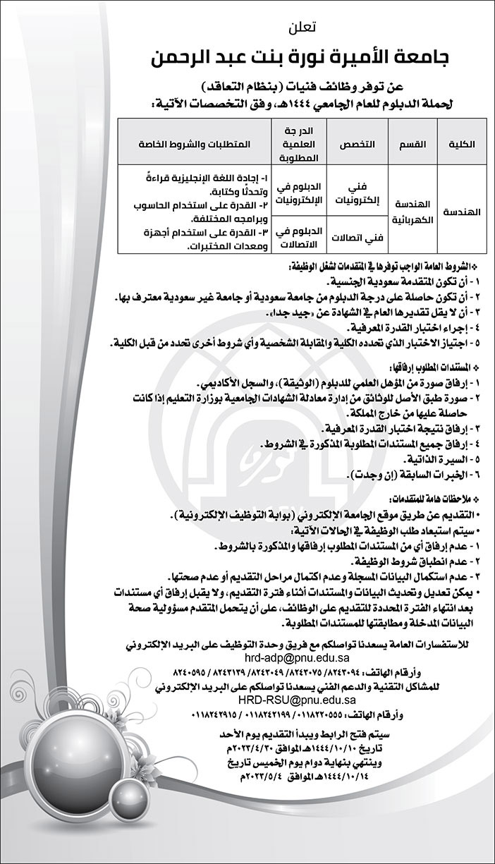 إعلان وظائف من جامعة الأميرة نورة بنت عبدالرحمن 
