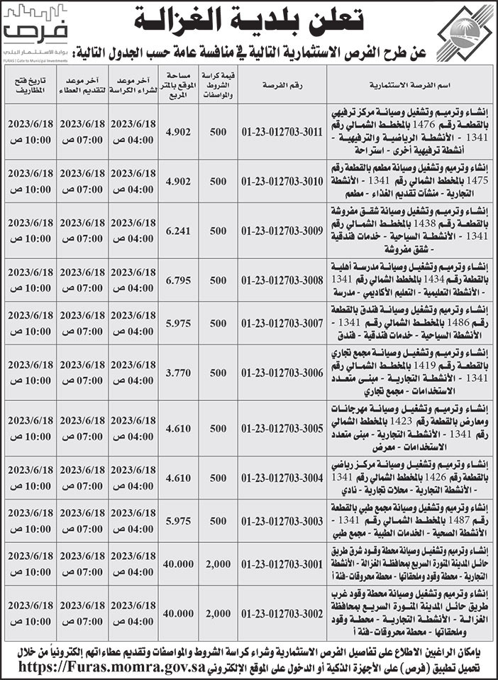 إعلان بلدية الغزالة 