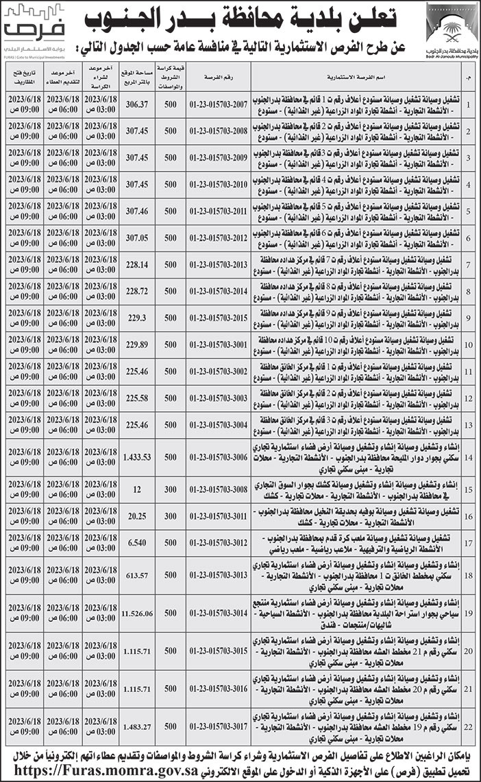 إعلان بلدية محافظة بدر الجنوب 