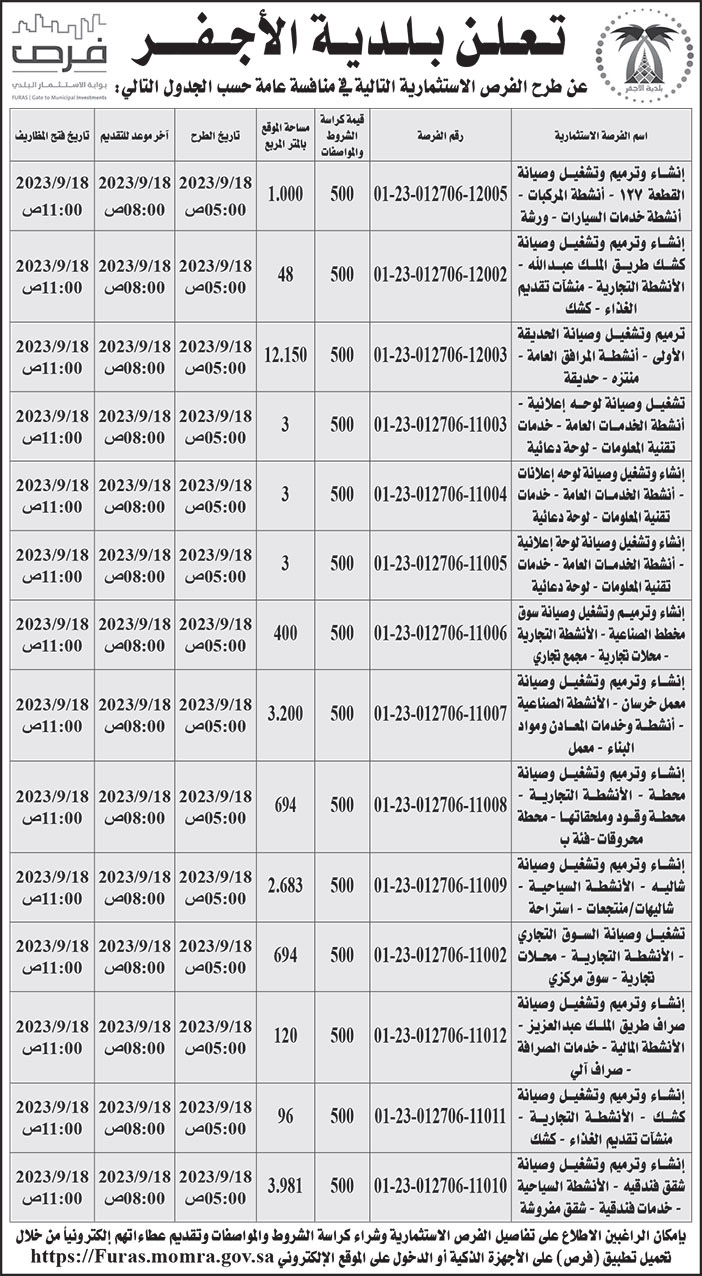 إعلان بلدية الأجفر 