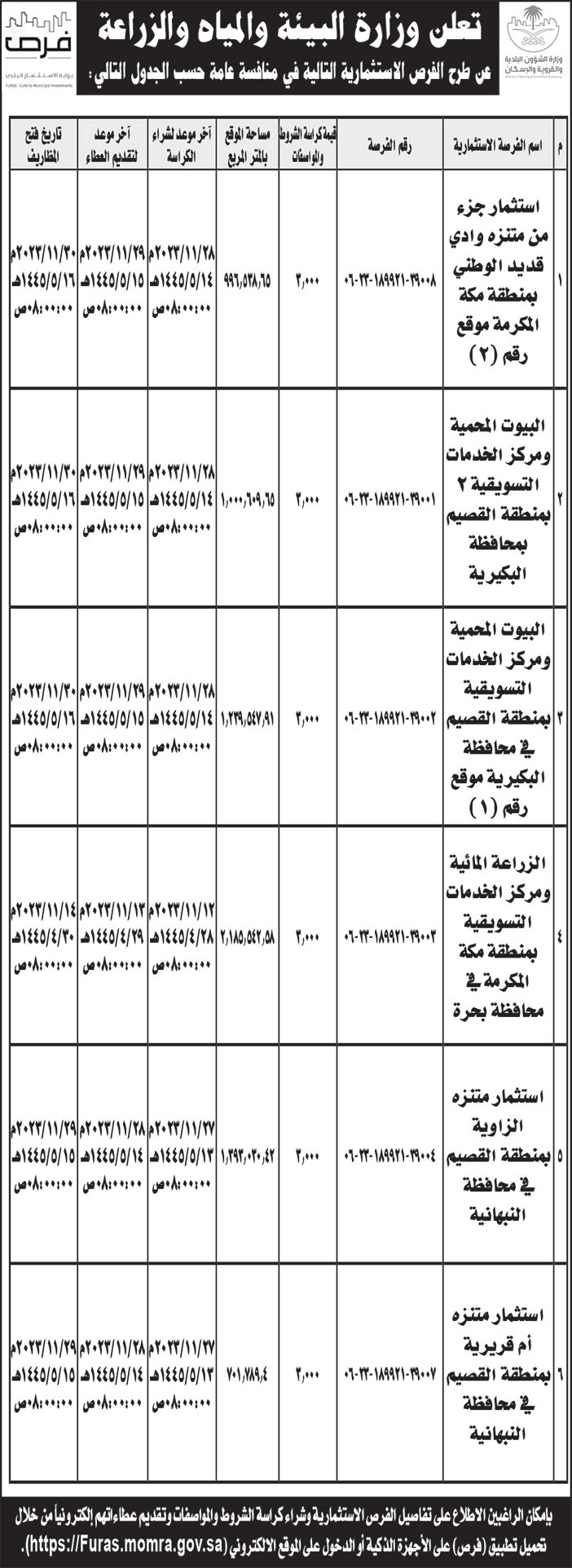 إعلان وزارة البيئة والمياه والزراعة 