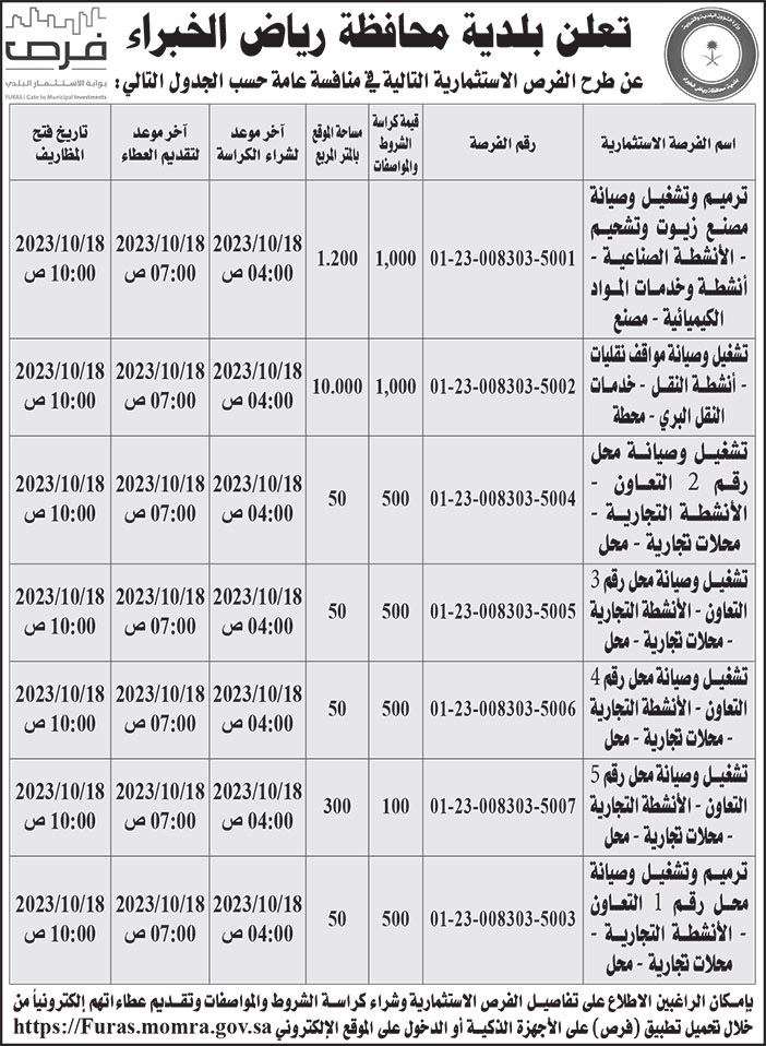 إعلان بلدية محافظة رياض الخبراء 