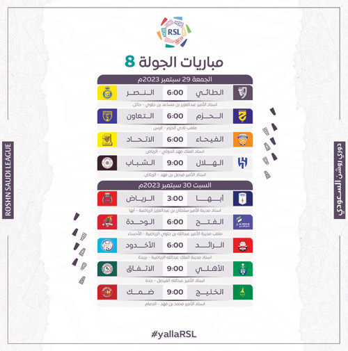 جدول مباريات الجولة (8) في دوري روشن السعودي 