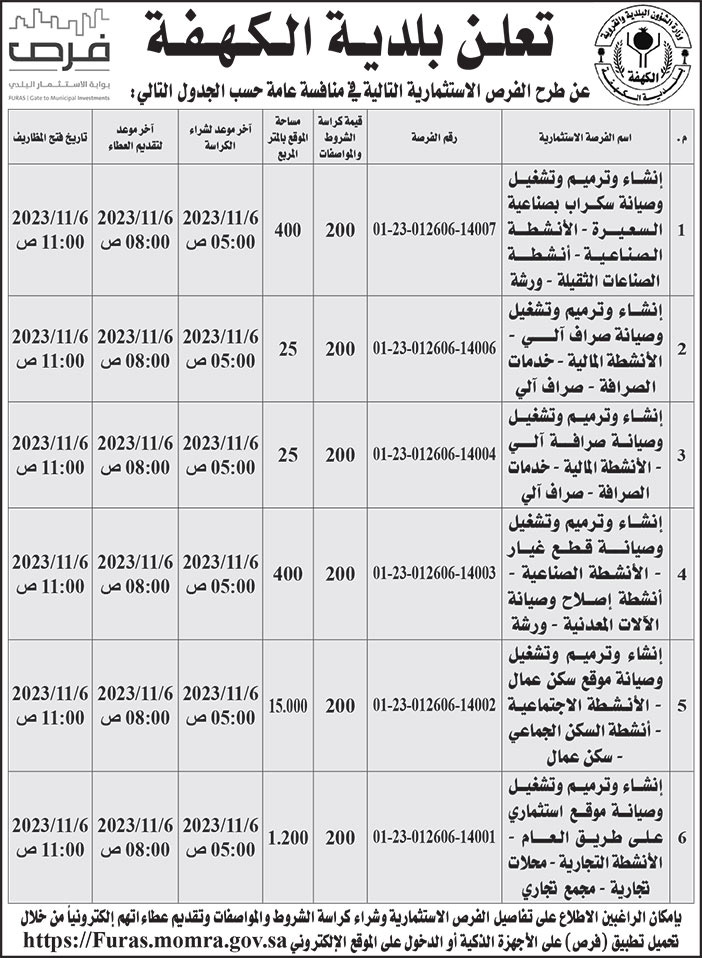 إعلان بلدية الكهفة 