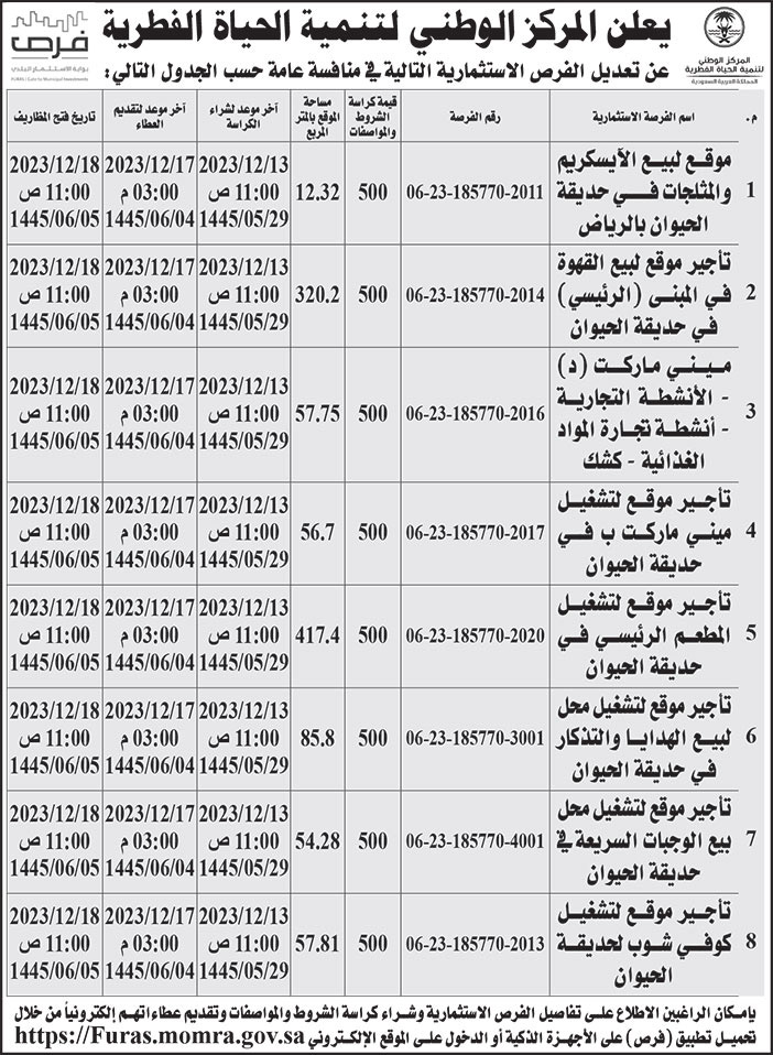 إعلان المركز الوطني لتنمية الحياة الفطرية 