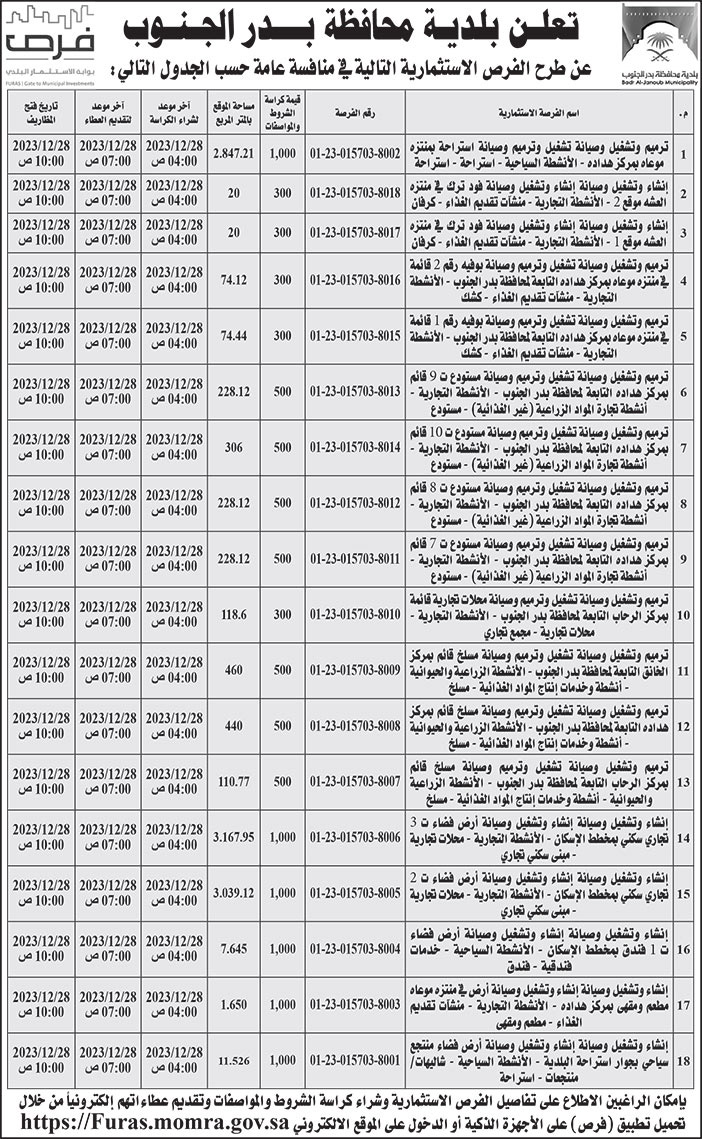 إعلان بلدية محافظة بدر الجنوب 