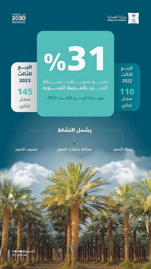 «التجارة»: نمو سجلات نشاط التمور  في المدينة المنورة بنسبة 31% 