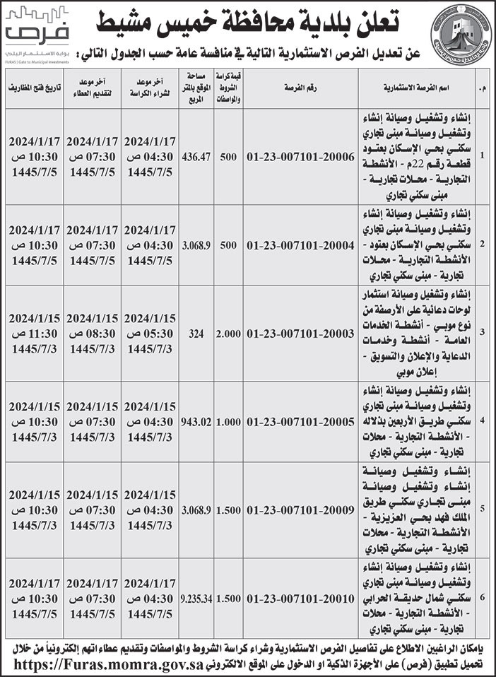 إعلان بلدية محافظة خميس مشيط 