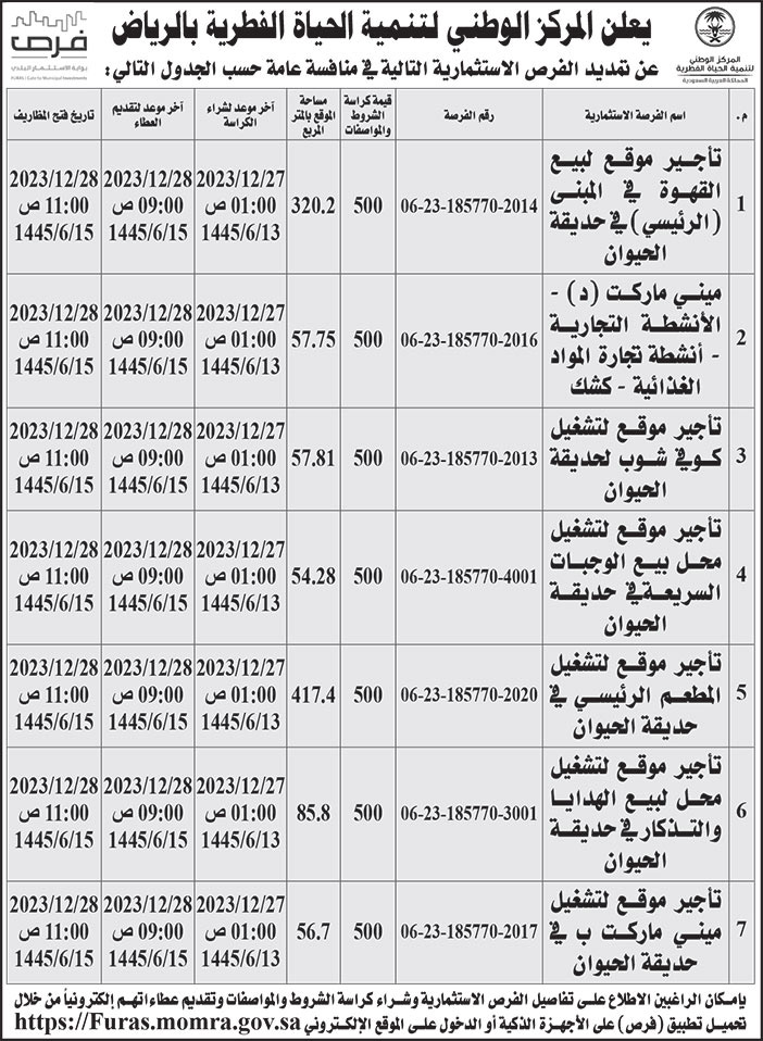 إعلان المركز الوطني لتنمية الحياة الفطرية بالرياض 