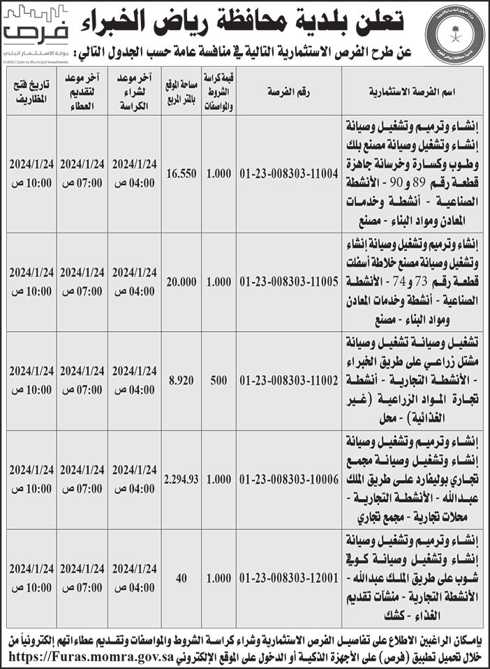 إعلان بلدية محافظة رياض الخبراء 