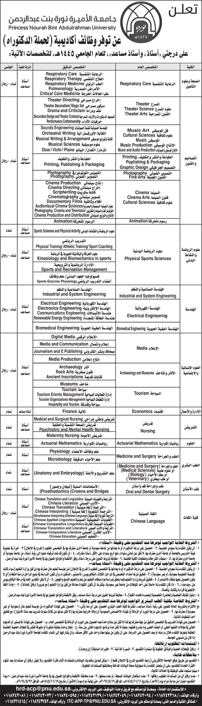 إعلان من جامعة الأميرة نورة عن توفر وظائف أكاديمية 