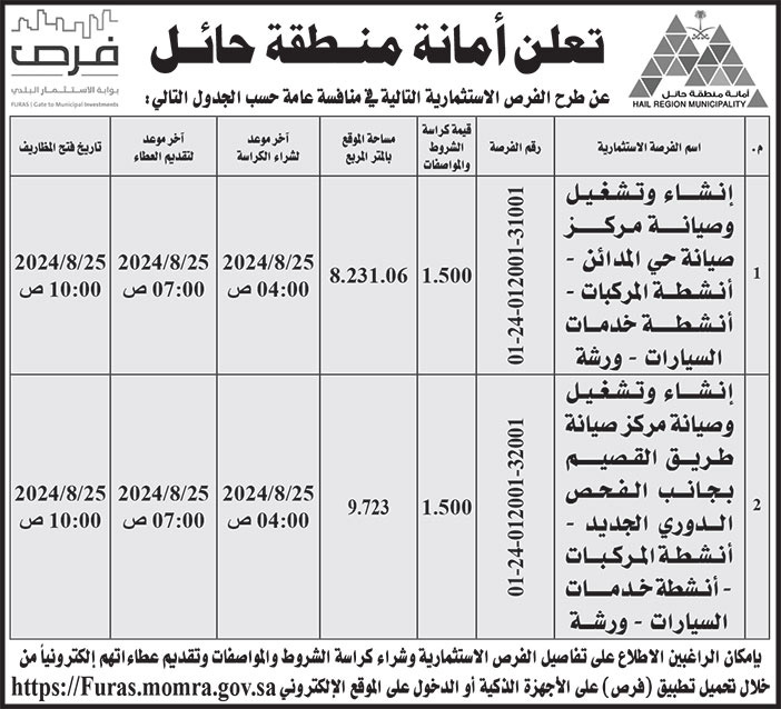 إعلان أمانة منطقة حائل 