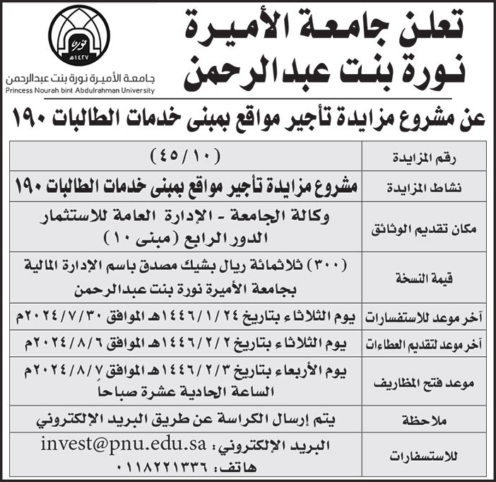 إعلان جامعة الأميرة نورة بنت عبدالرحمن/ 4510 