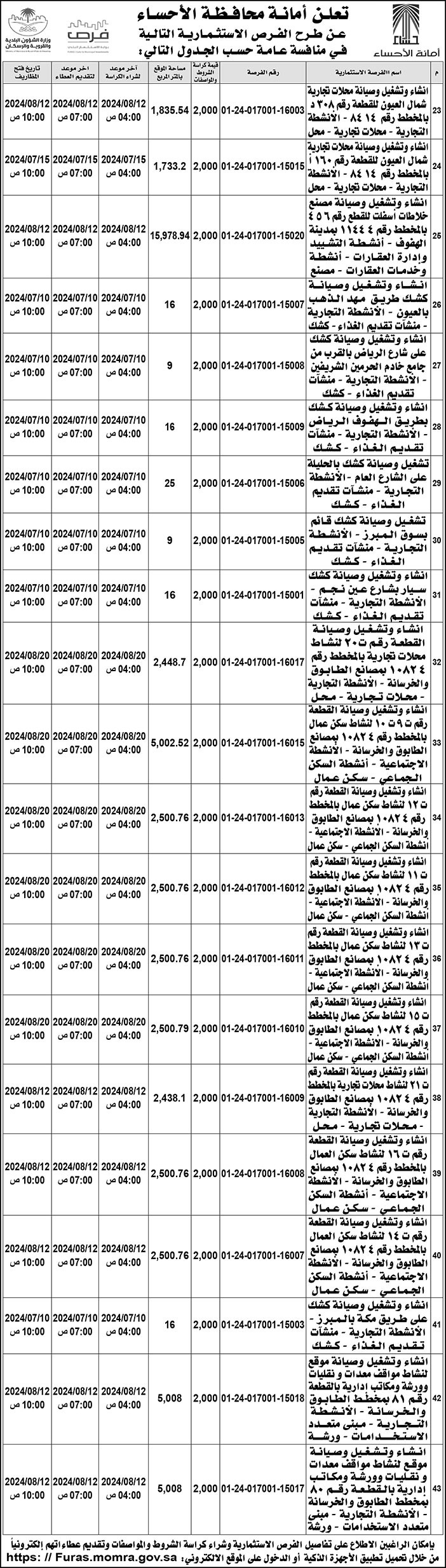 إعلان أمانة محافظة الأحساء 