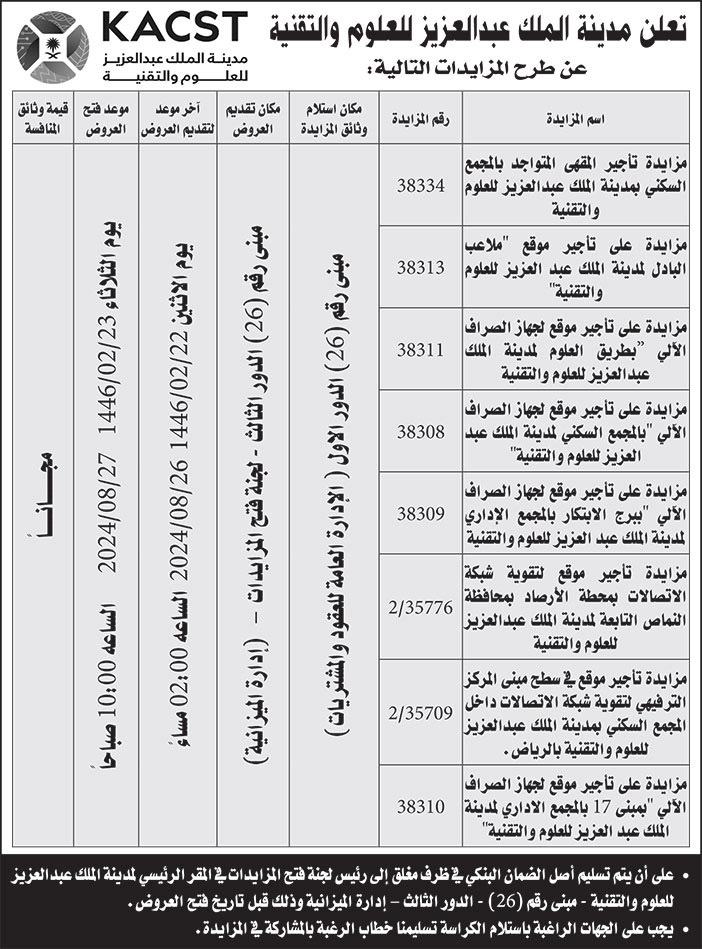 إعلان مدينة الملك عبدالعزيز للعلوم والتقنية 