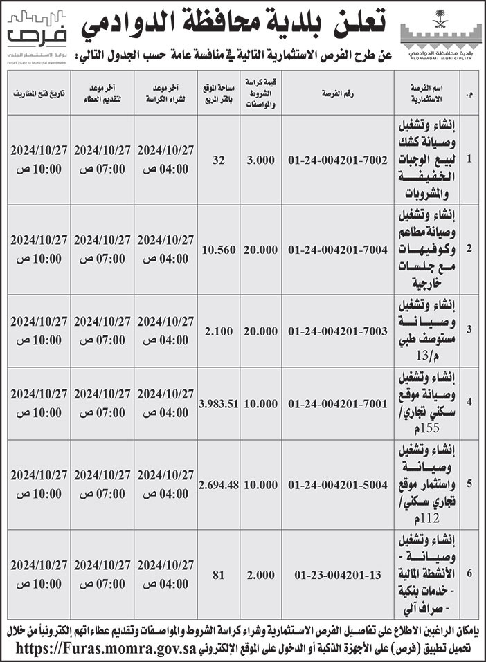 إعلان بلدية محافظة الدوادمي 