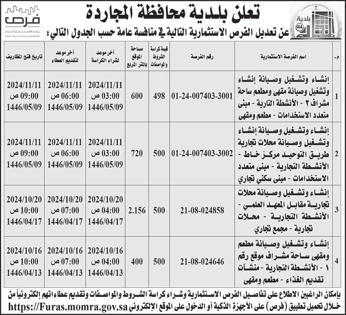 إعلان بلدية محافظة المجاردة 