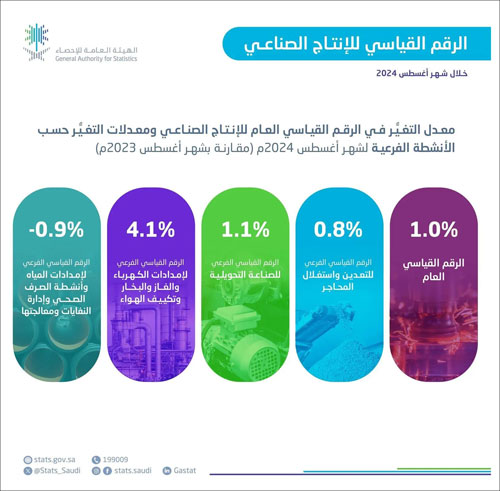 «هيئة الإحصاء»: ارتفاع الرقم القياسي للإنتاج الصناعي بنسبة 1.0% 