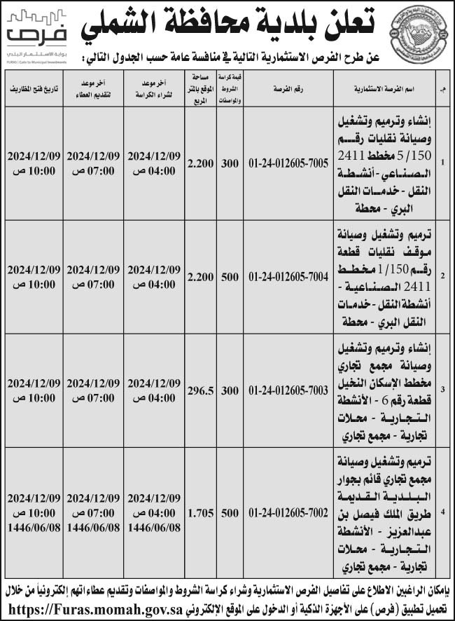 إعلان بلدية محافظة الشملي 